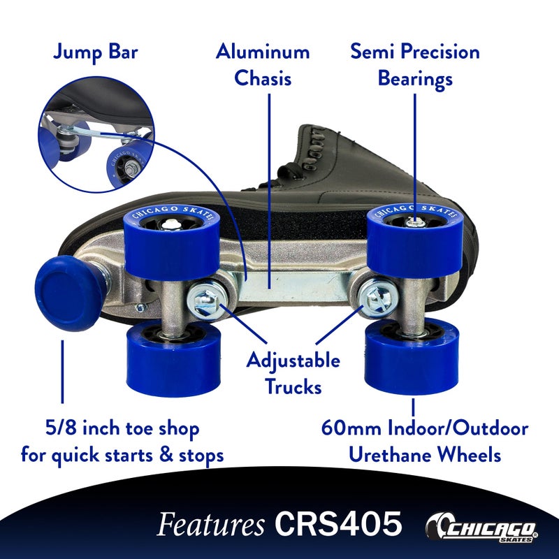 CHICAGO Skates Premium Black Quad Roller Skates for Boys and Men Beginners Classic Adjustable High-Top Design for Indoor or Outdoor Skates and Roller Derby - Image 4
